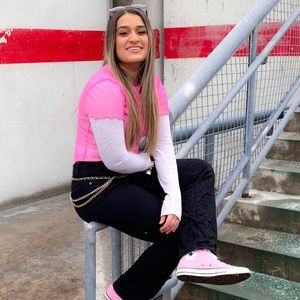 Mesh sparkly pink top